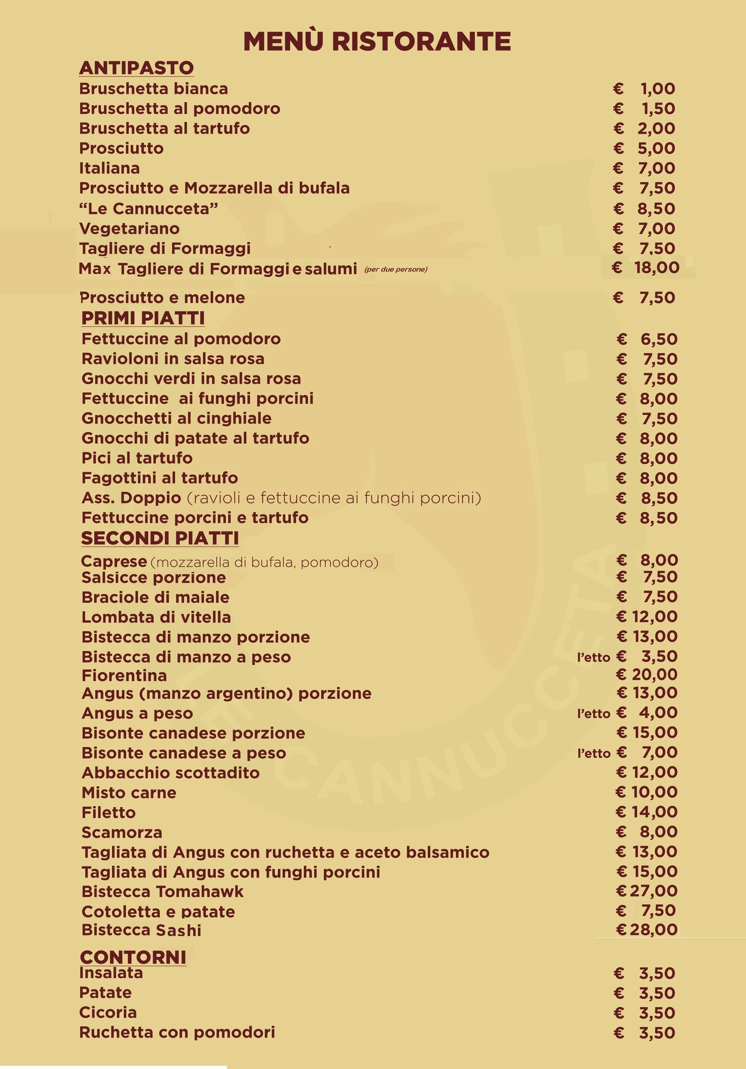 menu ristorante