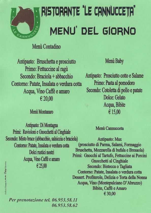 Ristorante "Le Cannucceta" - Menu' del Giorno